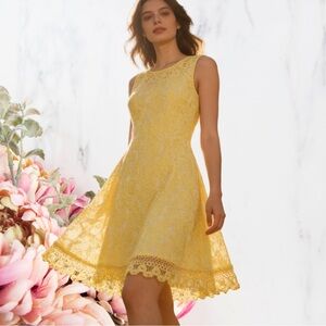 Donna Ricco Yellow Lace Midi Dress SZ 8